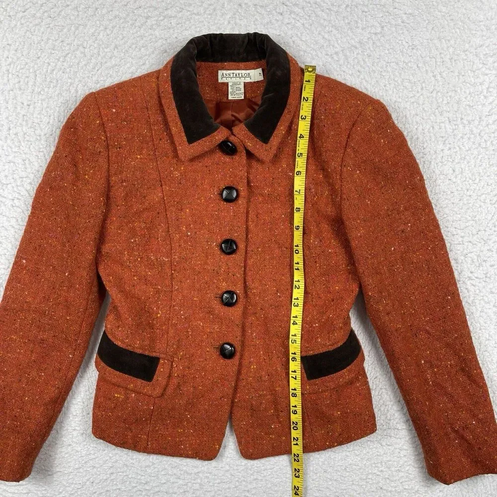 Ann Taylor Jacket Womens 2 Petite Orange Wool Blend Blazer Lined Speckled Career